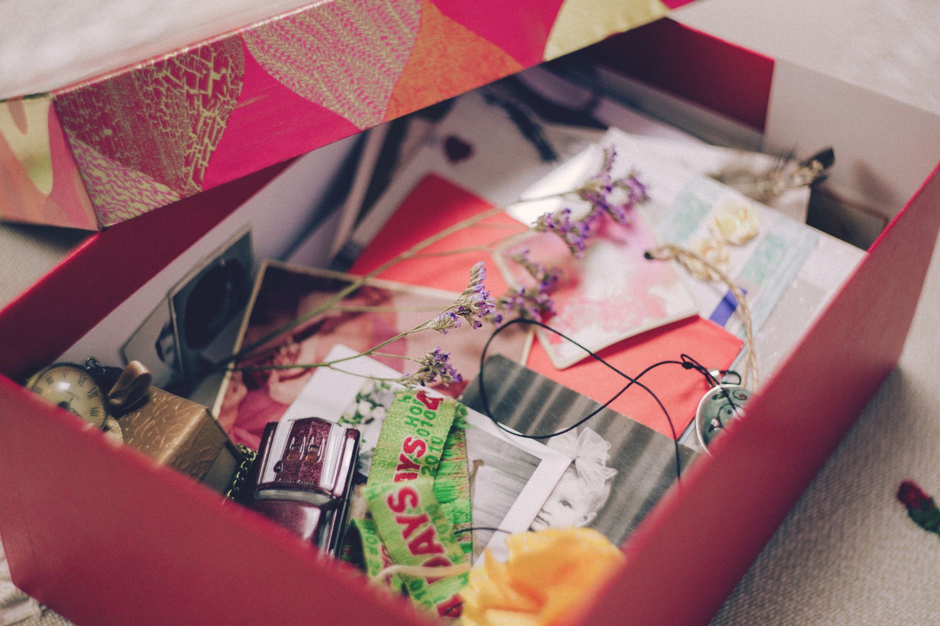 A collection of sentimental items on a shelf